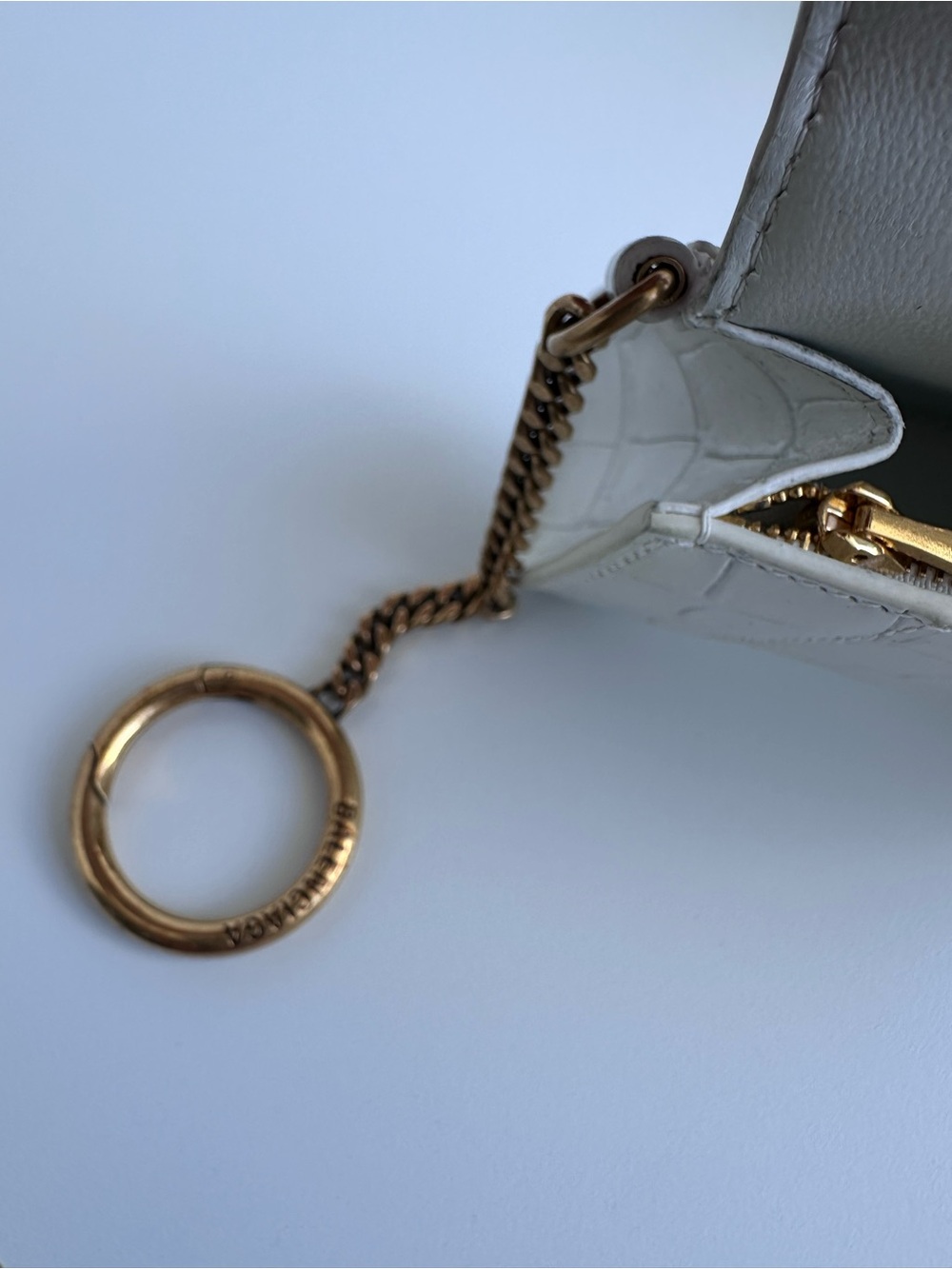 Balenciaga White Croc-Embossed Mini Wallet with Gold 'B' Charm and Keyring. - Picture 4 of 10
